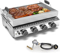 WAA Portable Propane Griddle, 32,000BTU Tabletop Portable Propane Gas Grill with 4 Burners, Stainless Steel Flat Top Grill, Outdoor Cooking for Tailgating,Camping, RVs, BBQ, Patio, Silver