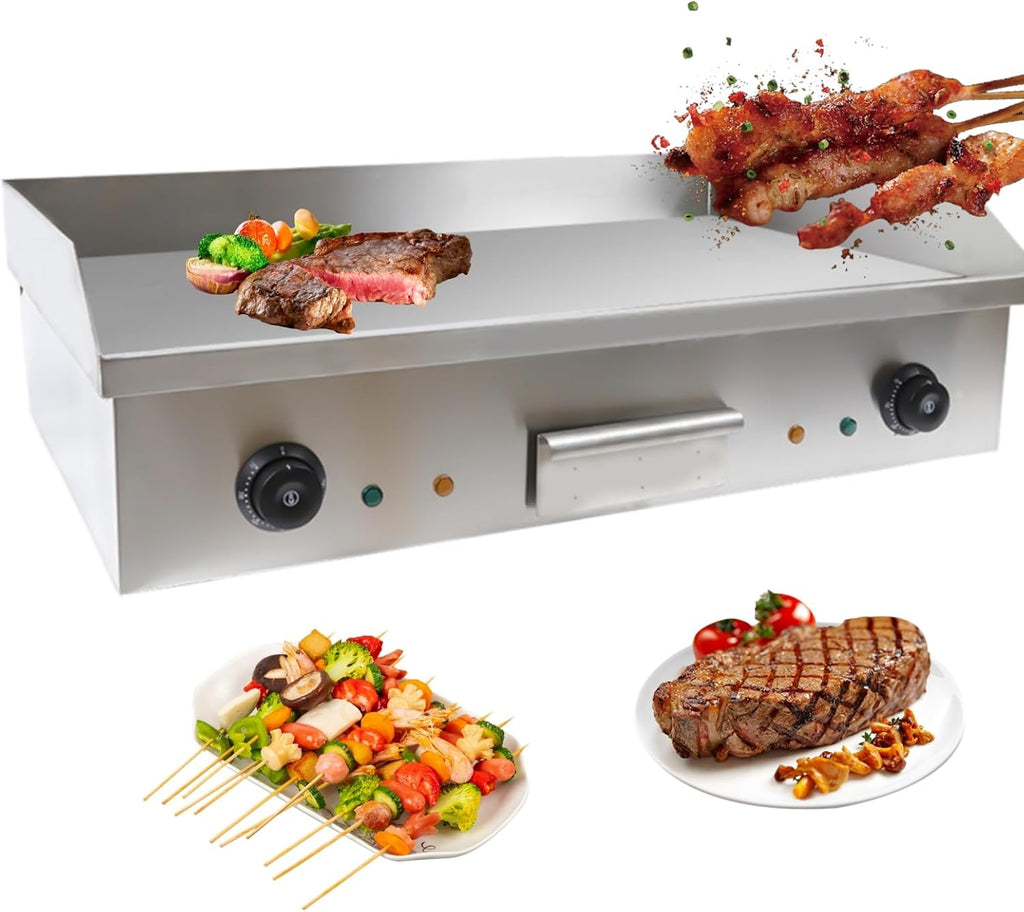 Electric Griddle 22' Countertop Griddle Non-Stick Stainless Steel Flat Top Grill for BBQ Teppanyaki Cooking with Adjustable Temperature Control 122°F-572°F