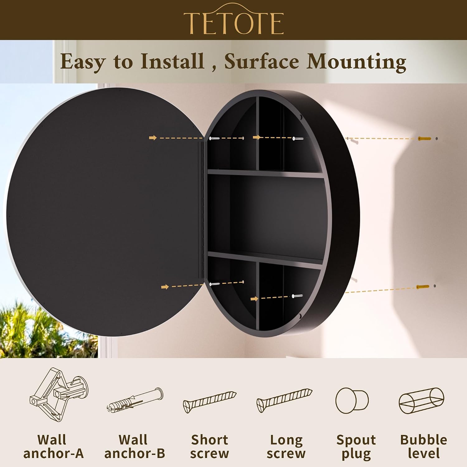 TETOTE 20 x 20 Inch Medicine Cabinet Mirror Matte Silver Gray Framed Round Mirrored Medicine Cabinets for Bathroom Adjustable Shelves Modern Bathroom Mirror with Storage Wall Mounted