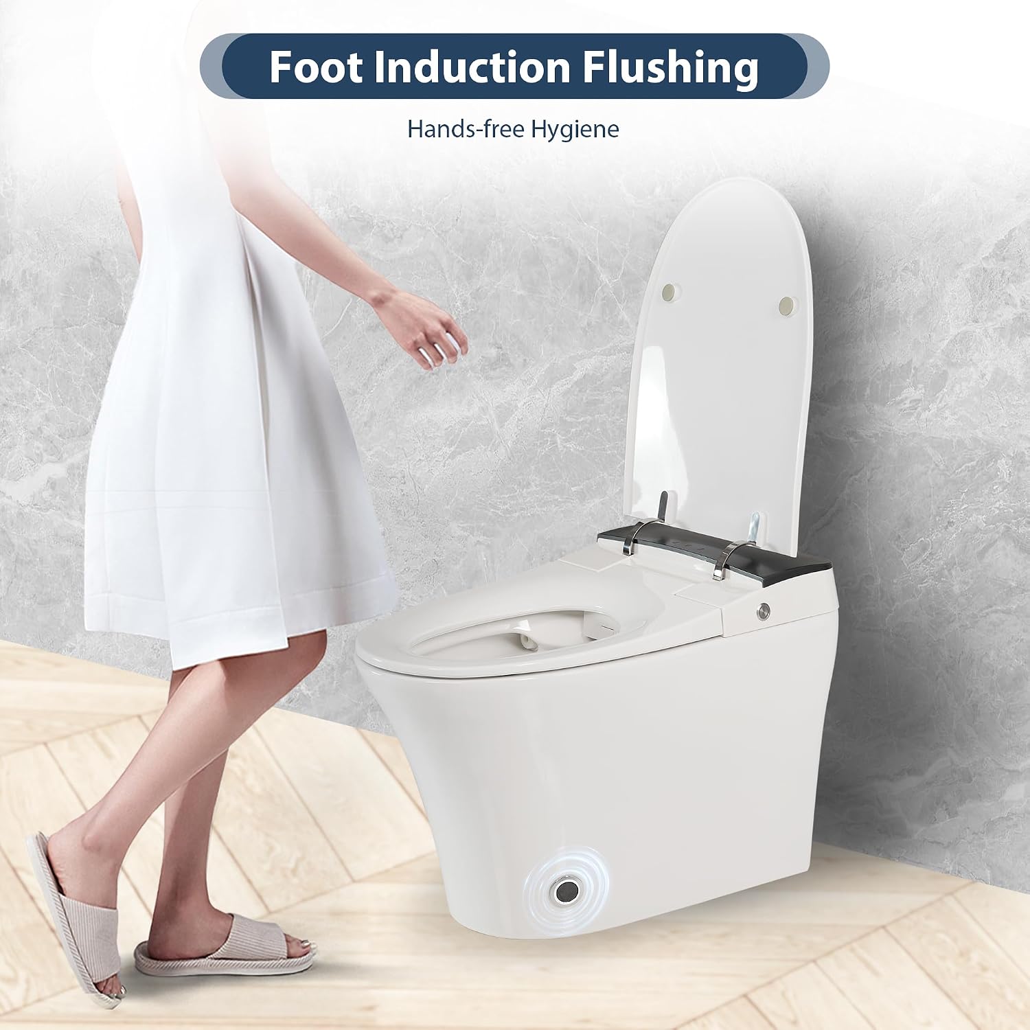 Heated Seat Smart Toilet without Bidet, One Piece Tankless Toilet with Auto and Foot Sensor Flush, Night Light, Power Outage Flushing, Soft Close Cover
