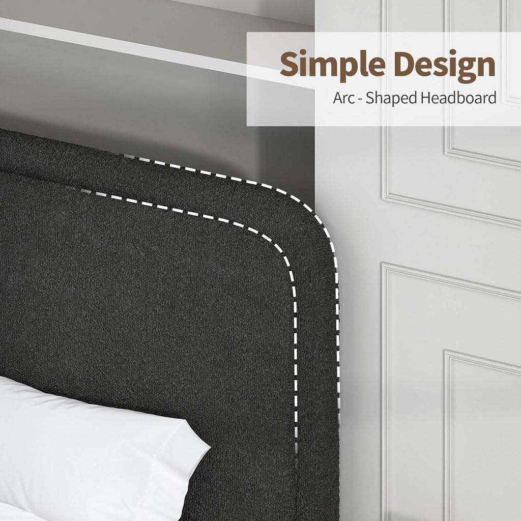BarnFurin Full Size Bed Frame with Headboard, Boucle Upholstered Platform Bed Frame, Soft Rounded Corners, No Box Spring Required, Easy Assembly, Black