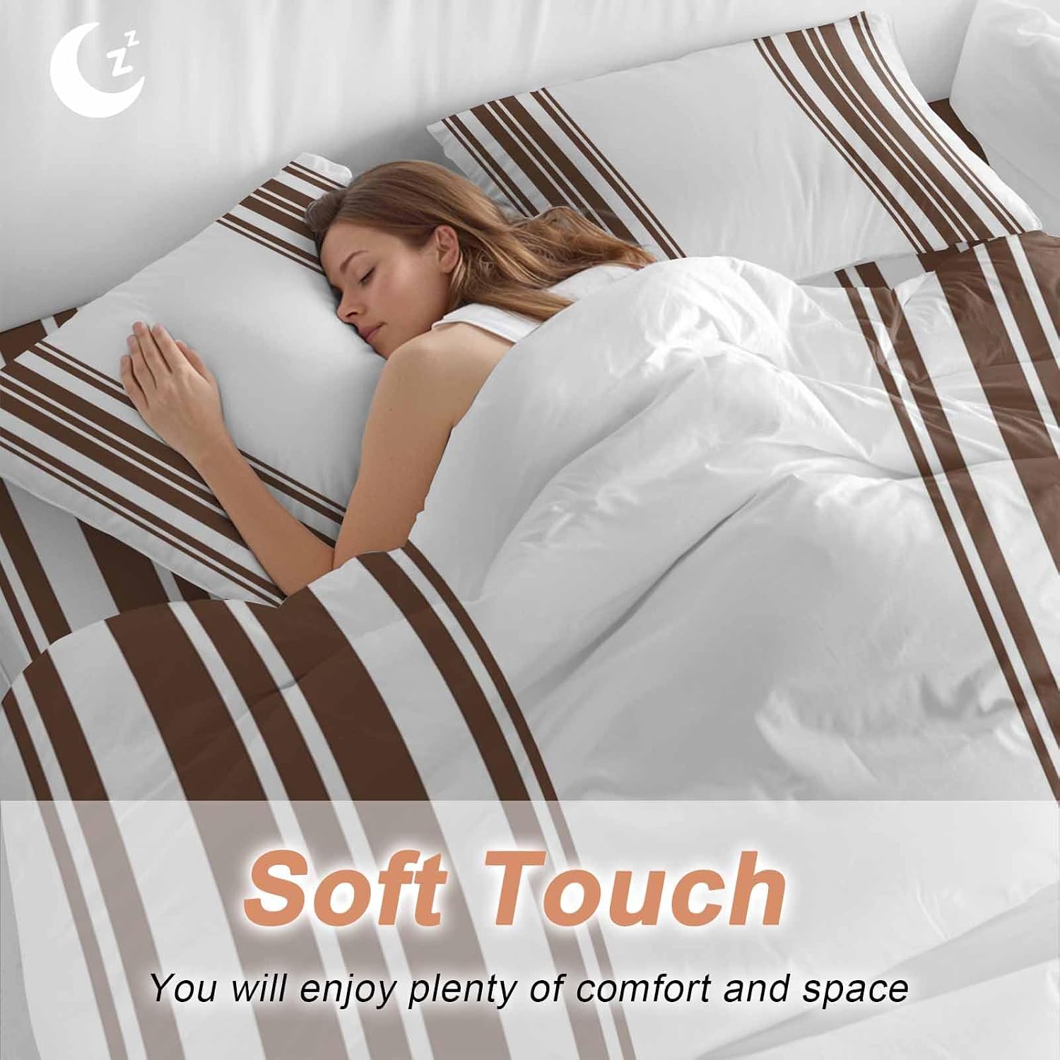 Dark Brown and White Striped Duvet Cover Set Queen Size 4 Pieces Modern Minimalist Vertical Lines Bedding Set with Zipper Closure, 1 Comforter Cover 92x106 Inches 1 Flat Sheet & 2 Pillow Cases