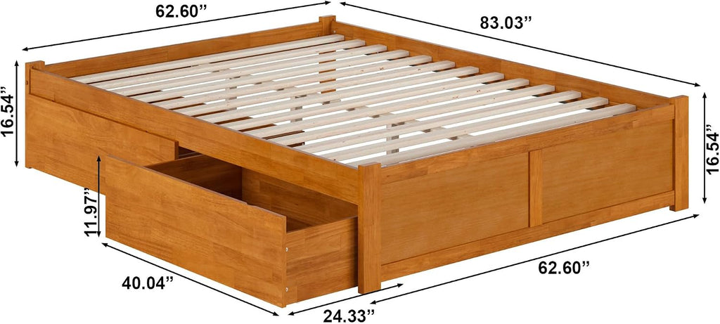 AFI Concord Queen Solid Wood Platform Bed with Footboard & Storage Drawers in Light Toffee