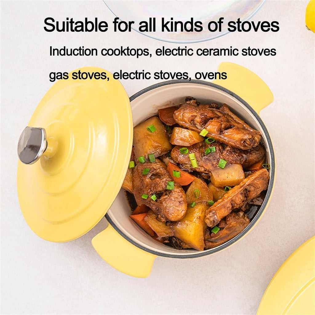 Home Use Dutch Oven for Bread Baking 1.6L Cast Iron Braiser with Lid Dual Handles Casserole Pot for Soup Ribs Waterless Cooking(Purple)