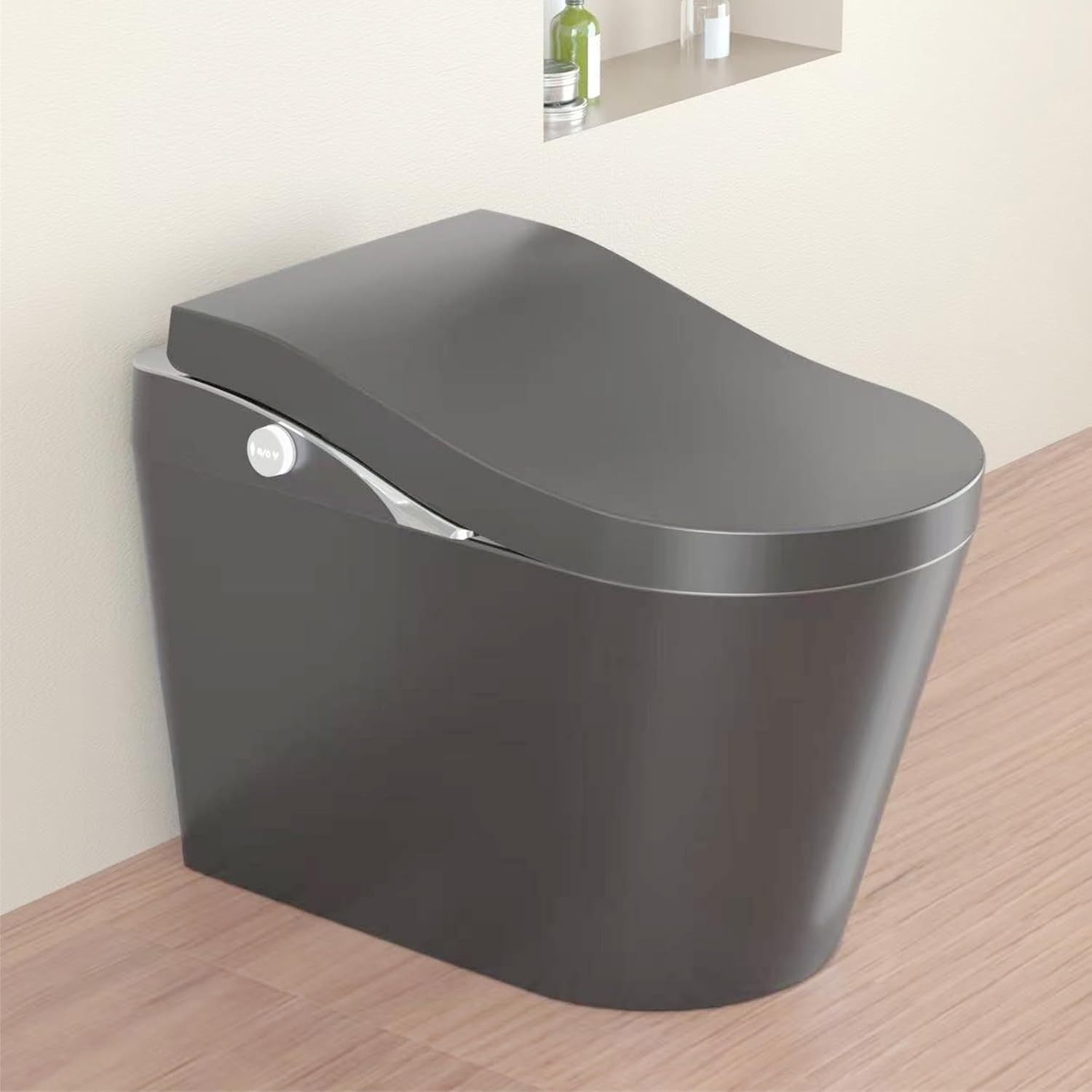 Modern Smart Toilet With Bidet, Auto Flush, Auto Open/Close,Heated Seat, Warm Water and Dry, 17.5' Comfort Height, Remote Control Gray
