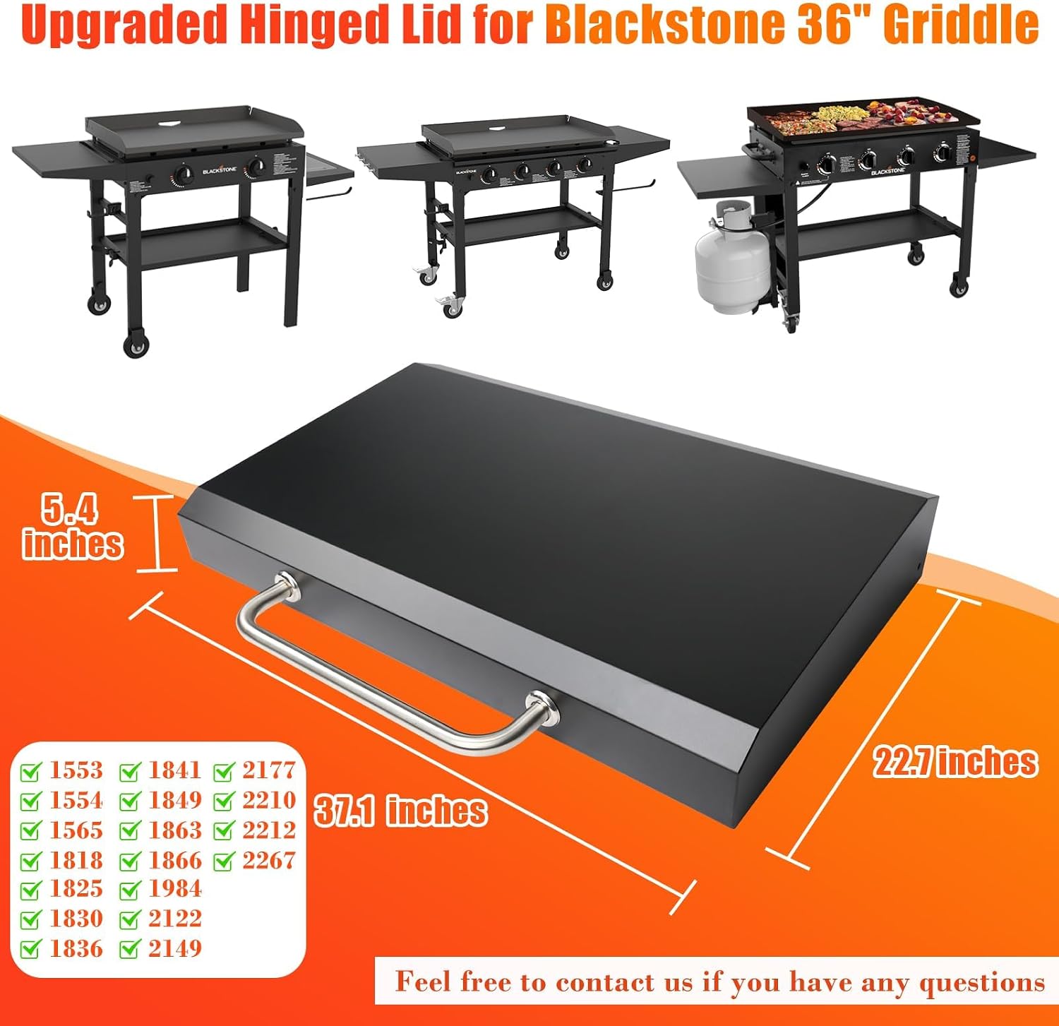 Upgraded Griddle Lid for Blackstone 36 inch Griddle, Hinged Lid Griddle Hard Cover for Blackstone 1554 1836 1825 1818 1565 1866 1984 1560 1863 2122, Heat Resistant Hard Top Lid Cover for Black Stone
