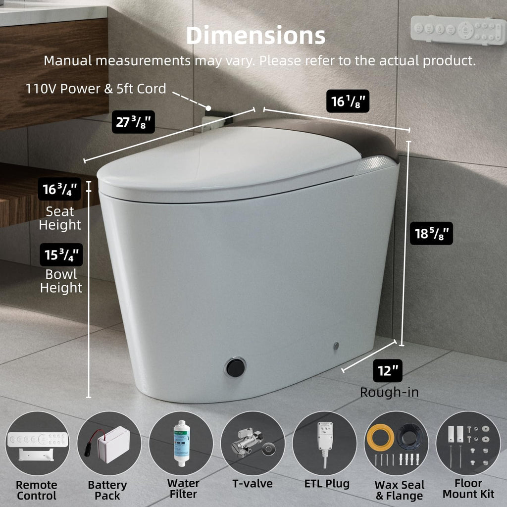 E5 Smart Toilet with Built-In Water Tank, Auto Open/Close Lid, Bidet Toilet with Multiple Wash Modes, Instant Warm Water, Heated Seat, Warm Air Dryer, UV Nozzle Light, Deodorizer, Remote