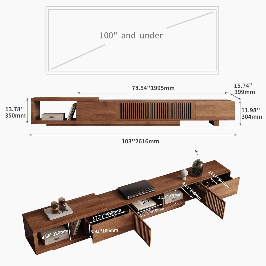 Mid-Century Modern TV Stand & Expandable Coffee Table Set, Walnut Finish, Stylish Storage Combo for Living Room or Bedroom (78.54' to 103' TV Stand+Coffee Table)