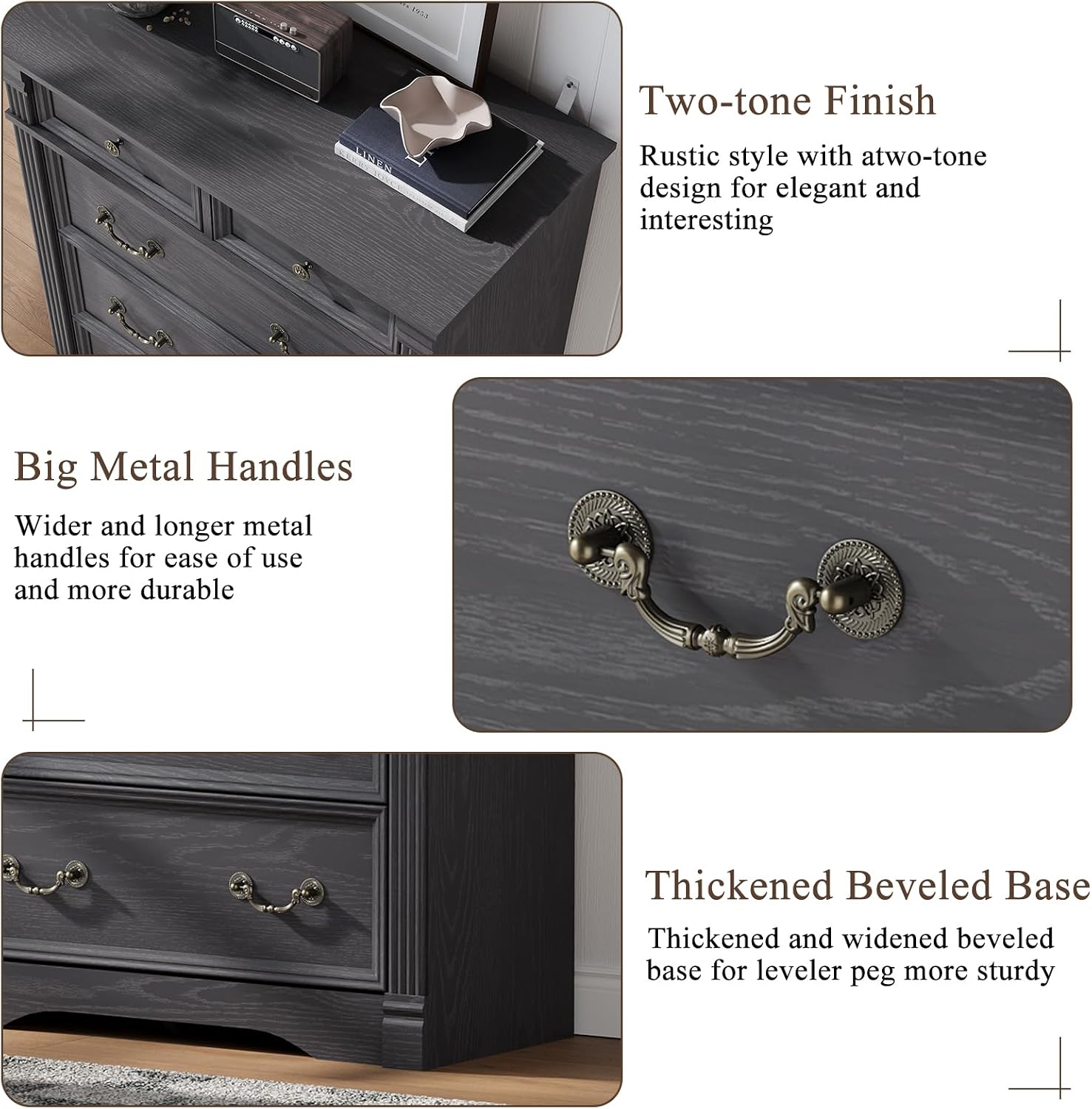 Bedroom Sets 3 Pieces, Farmhouse 6 Drawer Dresser and Nightstand Sets, Wood Bedroom Furniture Set for Bedroom, Living Room, Grey