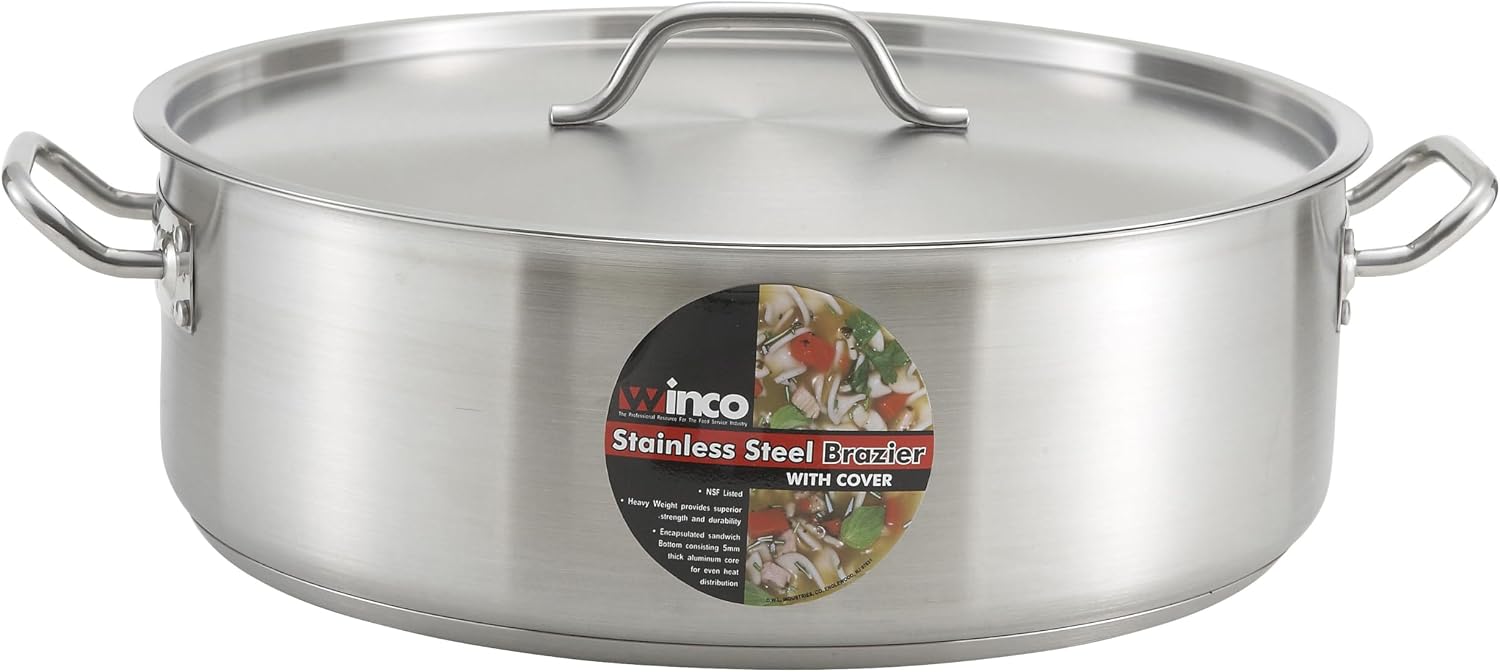 Winware - Stainless Steel 25 Quart Brasier with Cover