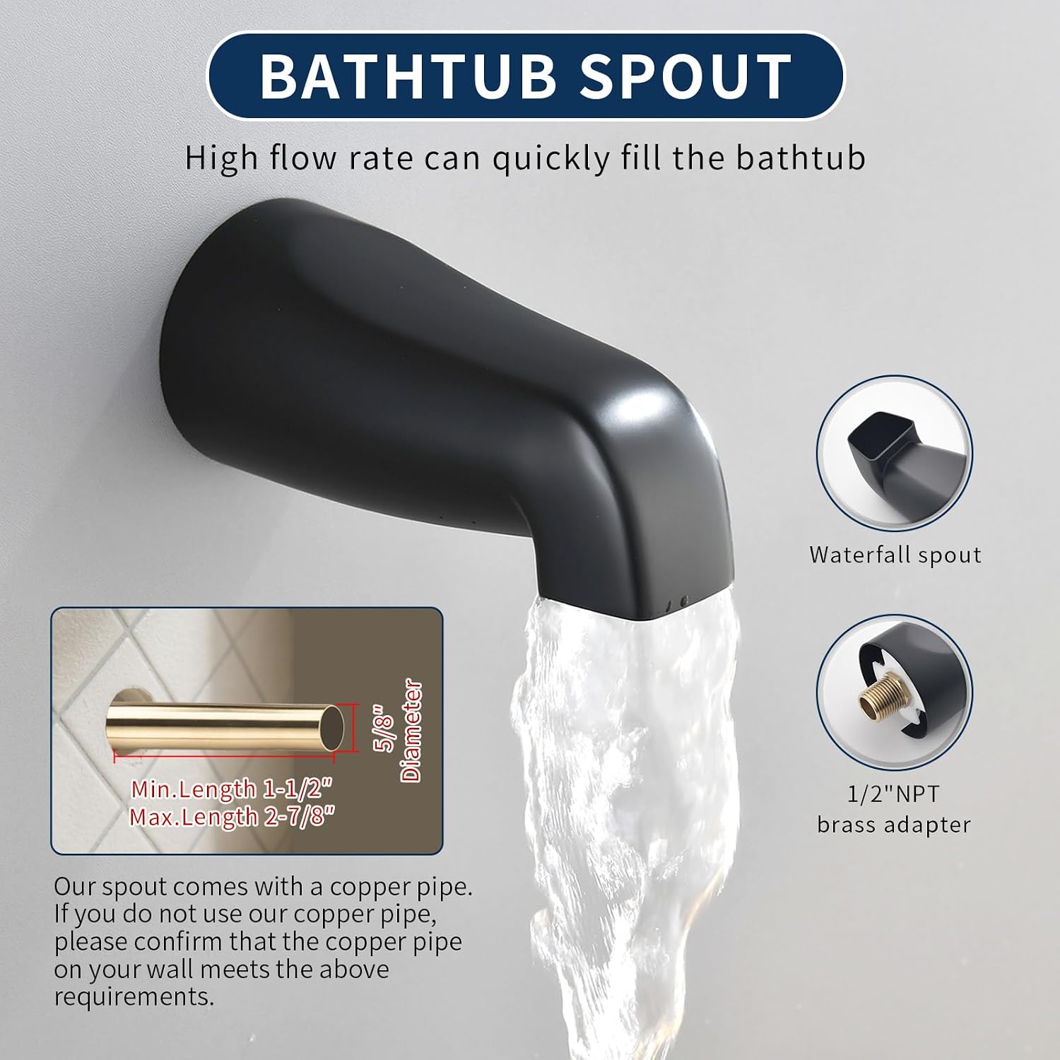 3 Handle Shower Faucet Set with Tub Spout Bathtub Shower Faucet Combo Set Shower System Complete Tub and Shower Trim Kit Matte Black Wall Mounted Shower Fixtures