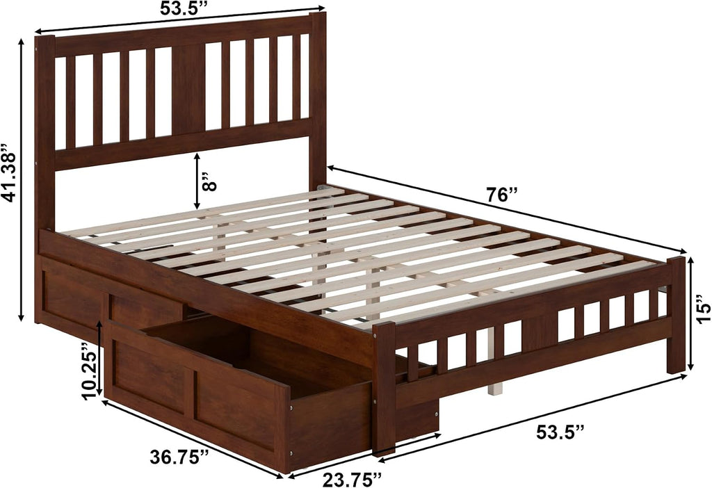 AFI, Tahoe Full Platform Bed with Matching Footboard & Set of 2 Under-Bed Storage Drawers, Walnut