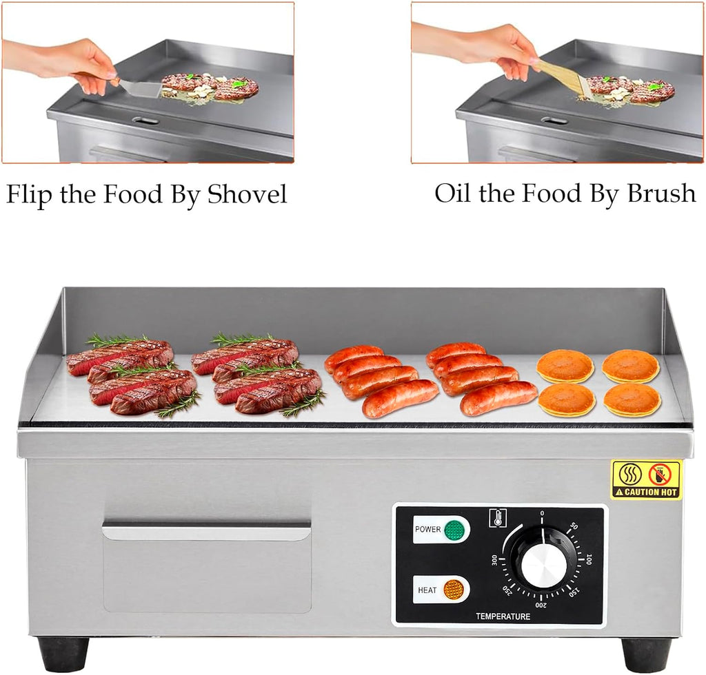 18' Commercial Electric Griddle, Flat Top Griddle With Shovels Brushes, Non-Stick Countertop Electric Griddle for Restaurants Food Trucks, 110V/1600W, Adjustable Temperature Control