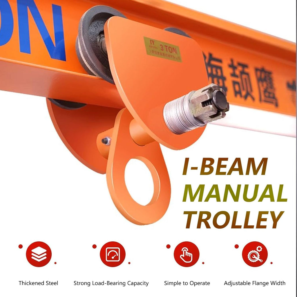 Push Beam Hand Truck,Steel Manual Hand Truck,1-3 Ton Capacity (2200-6600 Lbs), Adjustable Flange Width 2.5' To 5.5',Suitable For Straight And Curved I-Beams(3ton/6600lbs)