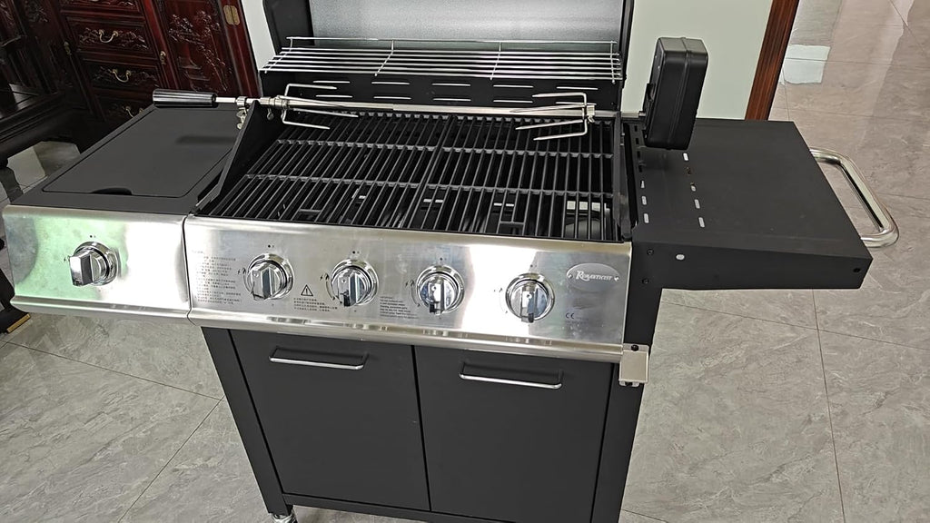 ROMANTICIST Charcoal Grill with Offset, Flat Top Gas Grill, Griddle Grill with Cover for Smoker Outdoor Garden, Patio, and Backyard Cooking, Black