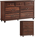 Joaxswe Bedroom Dresser Sets, 54' Wide 7 Drawers Dresser and 37' Tall 4 Drawers Dresser, Wooden 2 Piece Bedroom Furniture Set, Chest of Drawer for Bedroom, Home, Living Room, Hallway, Brown