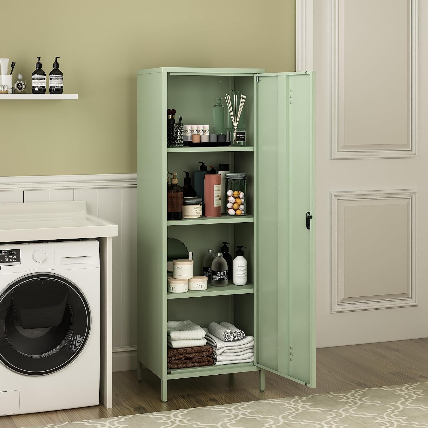 MIOCASA Metal Locker Storage Cabinet for Kids 59.06-inch Steel File Cabinet with Digital Lock & 3 Shelves for School, Bedroom, Home Office, Gym and Changing Room (Green)