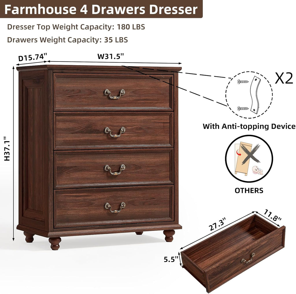 Joaxswe Bedroom Dresser Sets, 54' Wide 7 Drawers Dresser and 37' Tall 4 Drawers Dresser, Wooden 2 Piece Bedroom Furniture Set, Chest of Drawer for Bedroom, Home, Living Room, Hallway, Brown