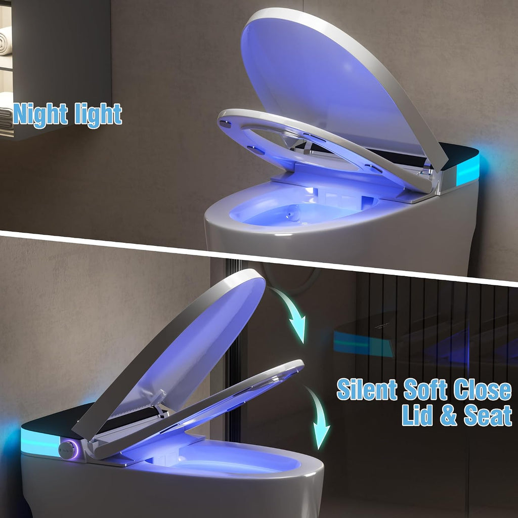Luxury Smart Toilet, Elongated One Piece Toilet with Heated Seat, Dryer, Auto-Lift Lid, Soft Close, Night Light, Electric Tankless Bidet Toilets for Bathroom with Siphon Dual Flush 0.8/1.2 GPF