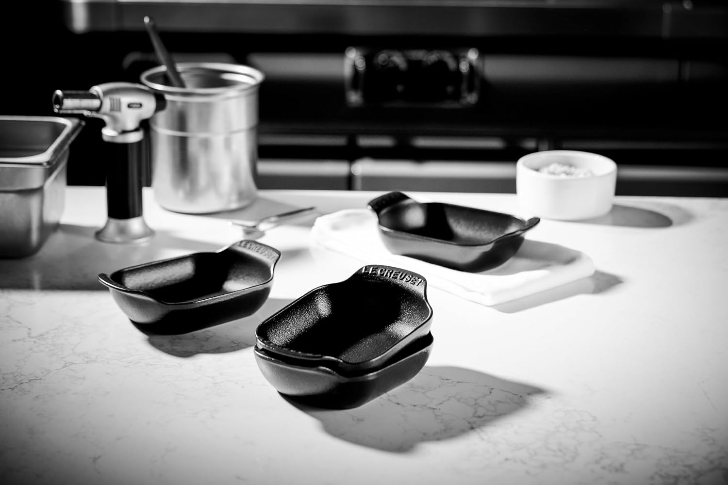 Le Creuset Enameled Cast Iron Gourmand Collection Set of 4 Mini Rectangular Baker, .3 qt., Matte Black