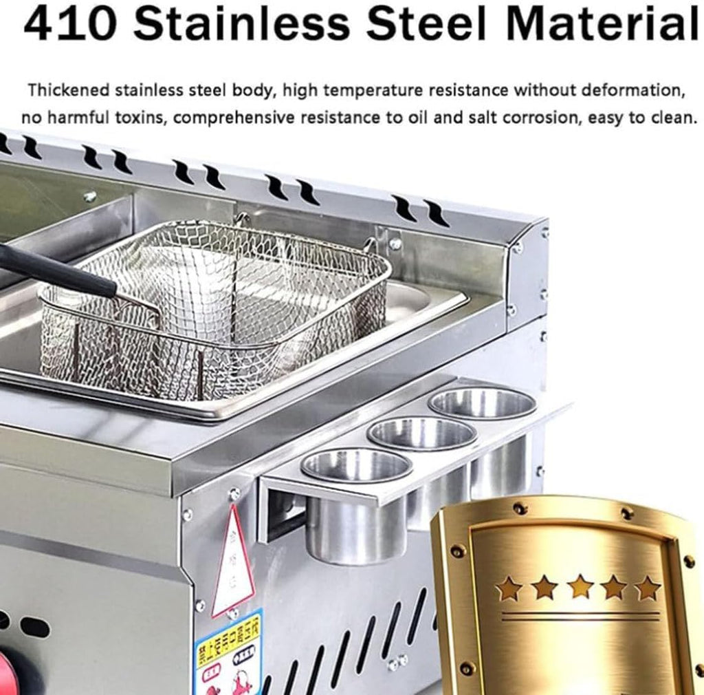Commercial Gas Griddle, Countertop Flat Top Griddle Stainless Steel Grill, Teppanyaki Fry Pan with Adjustable Temperature, Kitchen LPG Gas Grill for Outdoor Catering