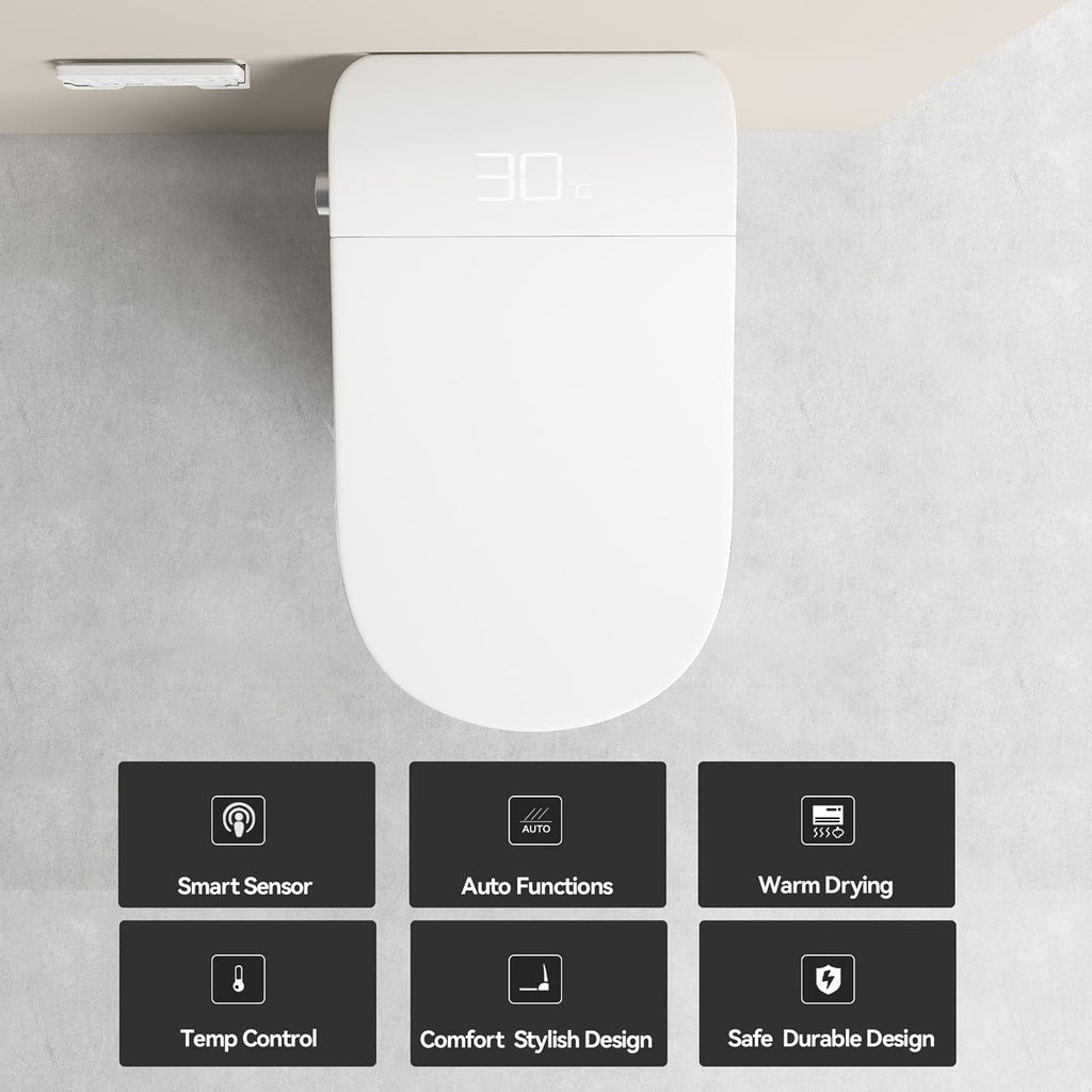 Smart Toilet,One Piece Toilet with Bidet Built In,Dryer & Warm Water - Ceramic Toilet with Sensing Distance, Auto Open/Close Seat,White