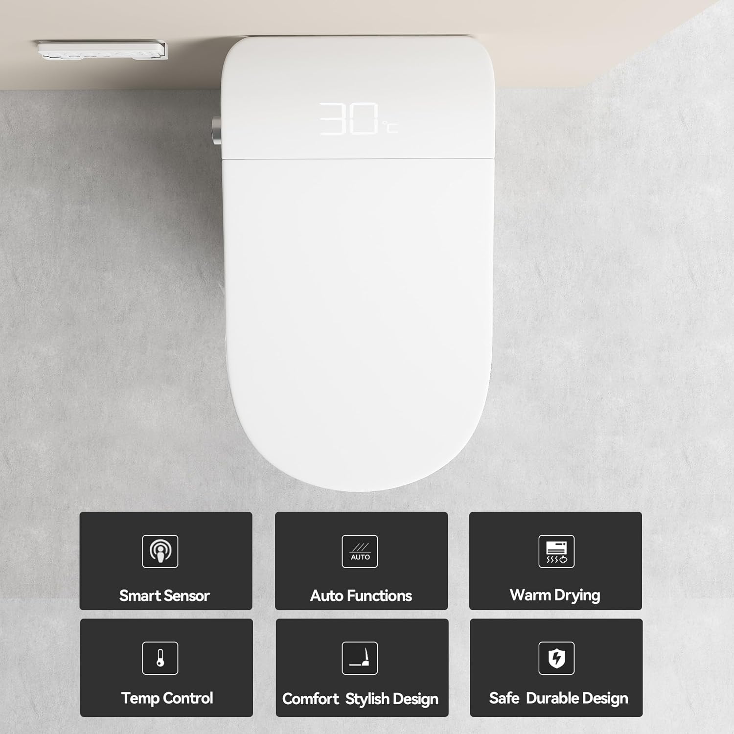 Smart Toilet,One Piece Toilet with Bidet Built In,Dryer & Warm Water - Ceramic Toilet with Sensing Distance, Auto Open/Close Seat,White