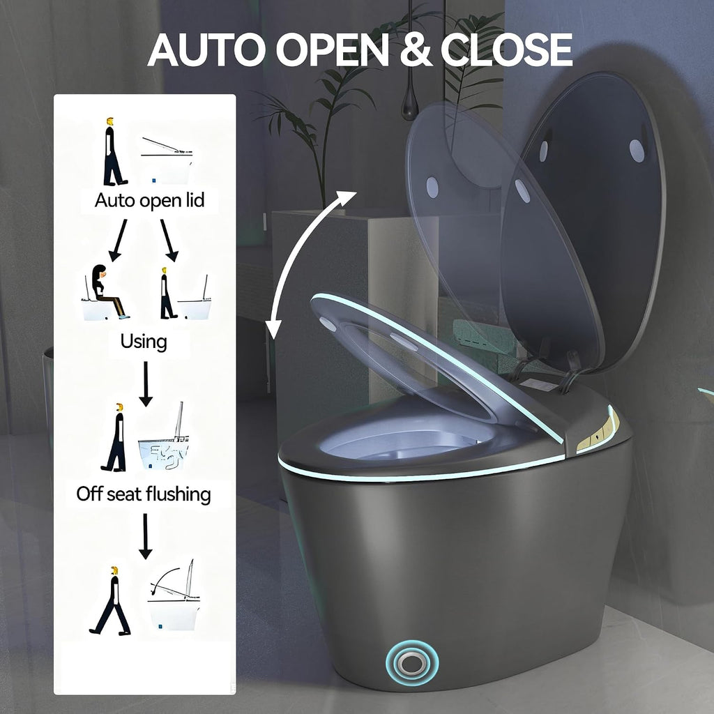 Smart Toilet, Electric Tankless Toilet with Bidet Built in & Dryer, Auto Open/Close, Instant Warm Water, Elongated Heated Seat, Auto Flush (Matte Grey, Oval Egg Shaped)