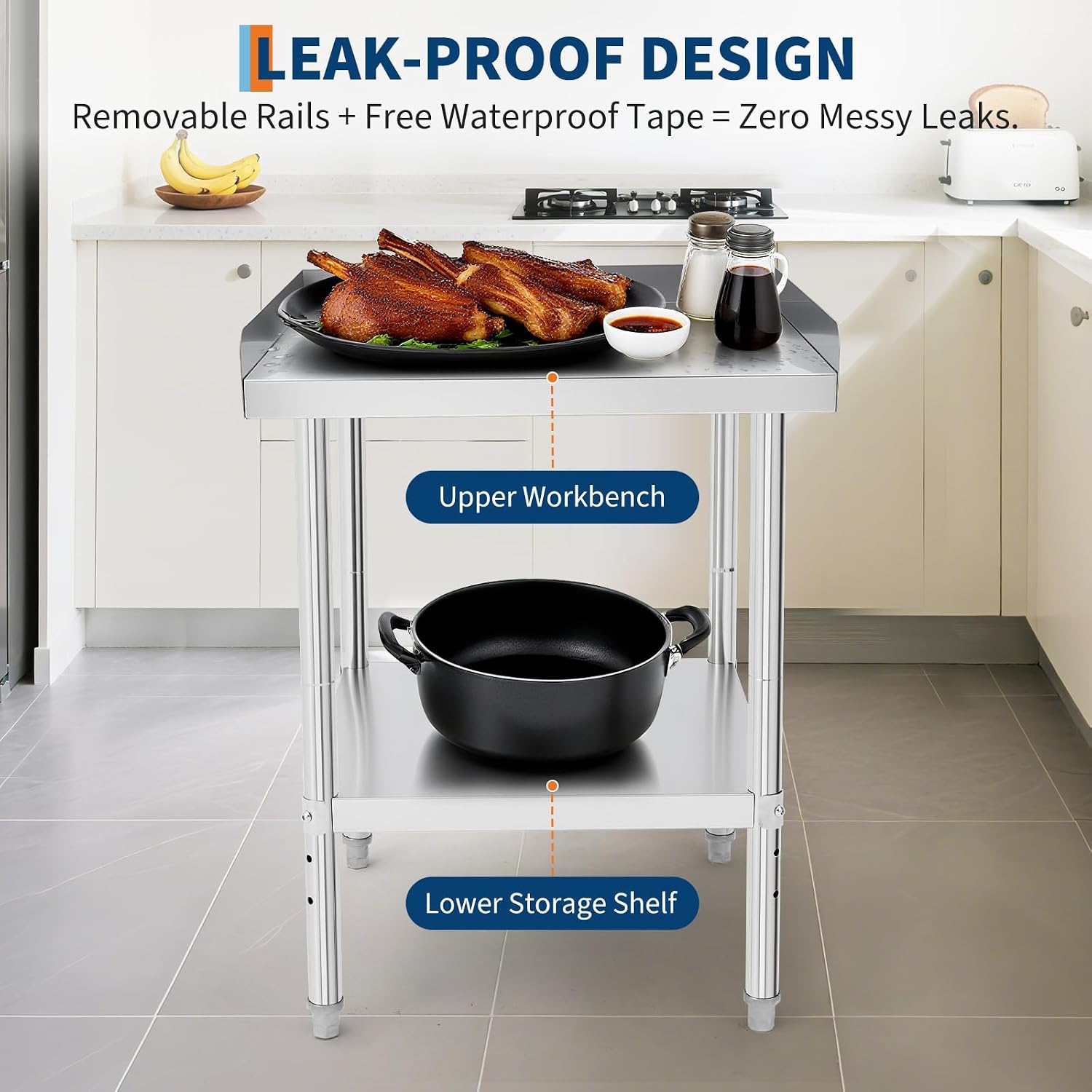 GarveeTech Stainless Steel Grill Stand Table - 24x30x30 Inches, 660 LBS Heavy-Duty Capacity, NSF Certified, with 2' Edge Baffle for Home, Commercial Restaurant Kitchen, Hotel