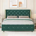HOMBCK Full Bed Frame with Headboard, Velvet Upholstered Bed with Diamond Tufted Design, Mordern Bed Frame with Wingback and Wooden Slats Suppor, No Box Spring Required, Easy Assembly, Green