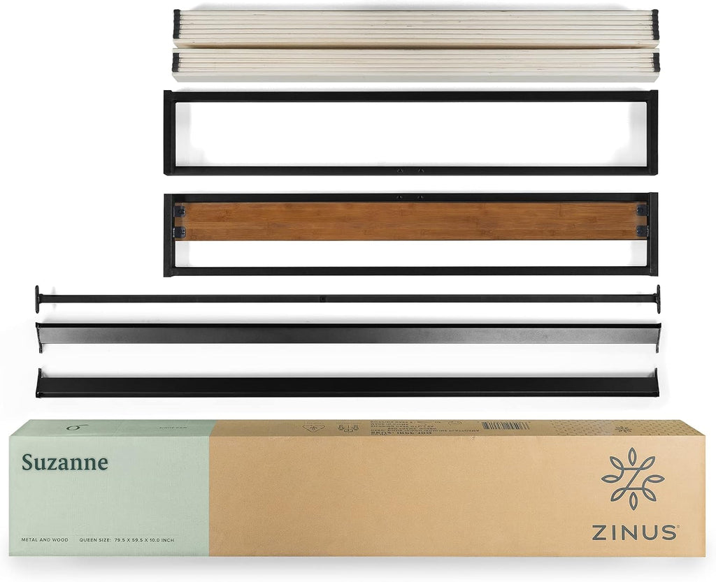 Zinus Good Design Award Winner Suzanne 10 Inch Bamboo and Metal Platforma Bed Frame, No Box Spring Needed, Wood Slat Support, Chestnut Brown, Full