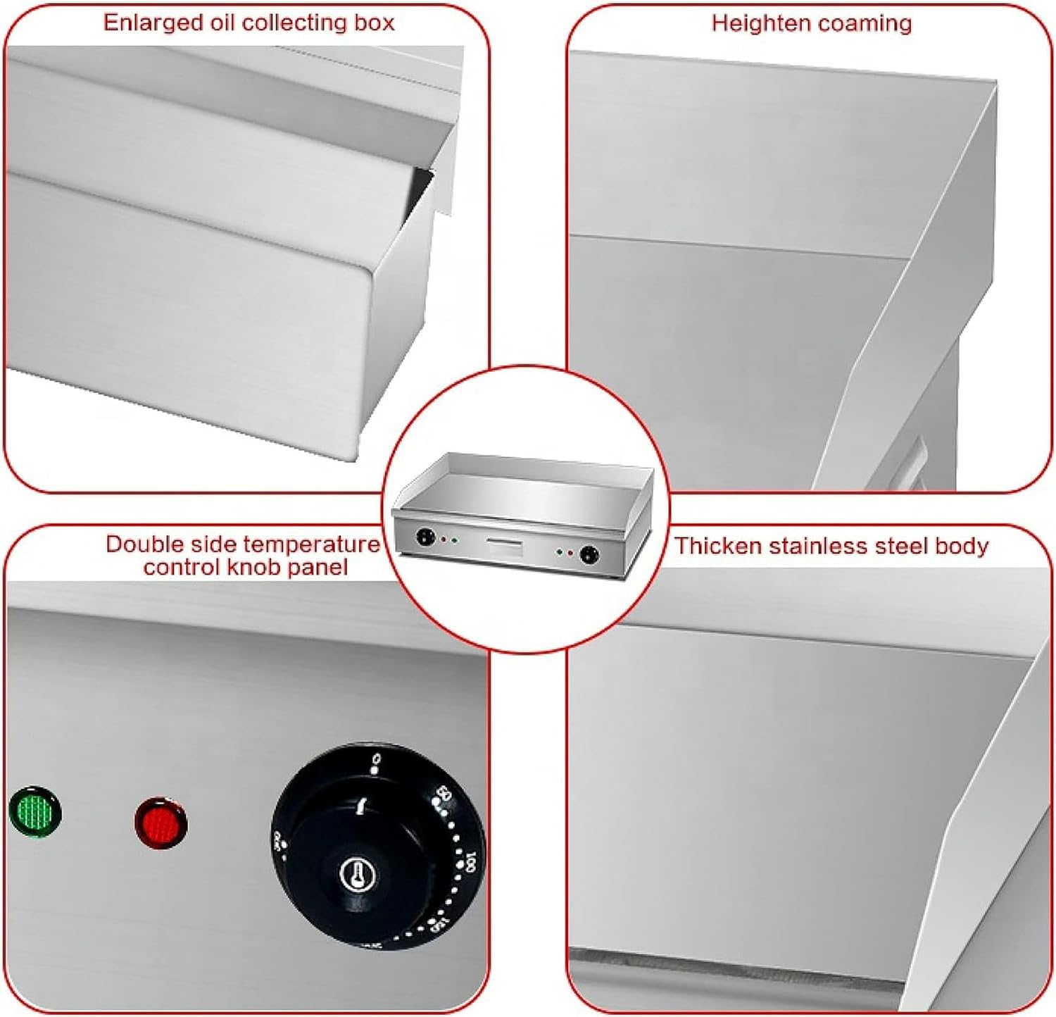 Commercial Flat Top Electric Griddle, Dual Control Stainless Steel Countertop Grill Teppanyaki Griddle with Adjustable Temp Control from 50°c to 300°c