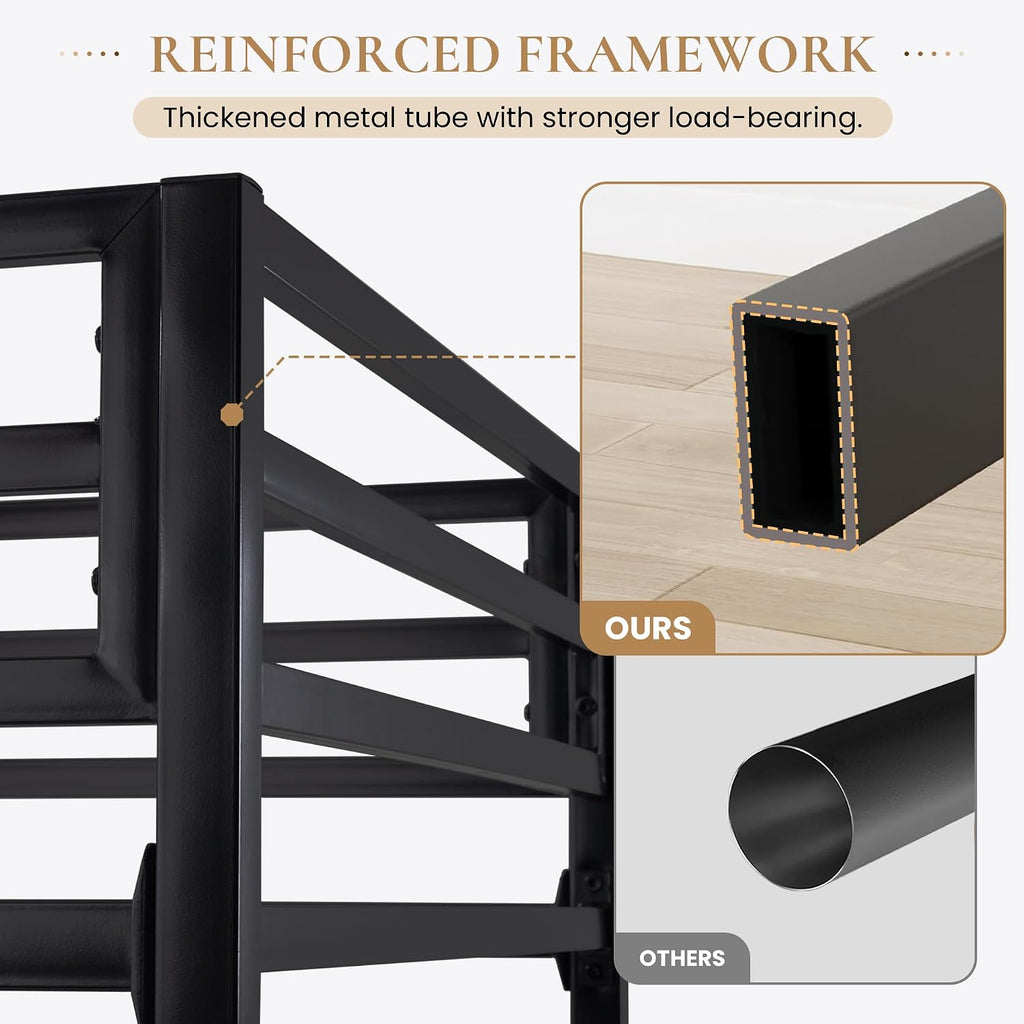 SHA CERLIN Loft Bed Twin Size with Ladder and Guardrail,Heavy Duty Metal Slats Support No Box Spring Needed Small Space Saving Furniture for Bedroom Dorm,Black
