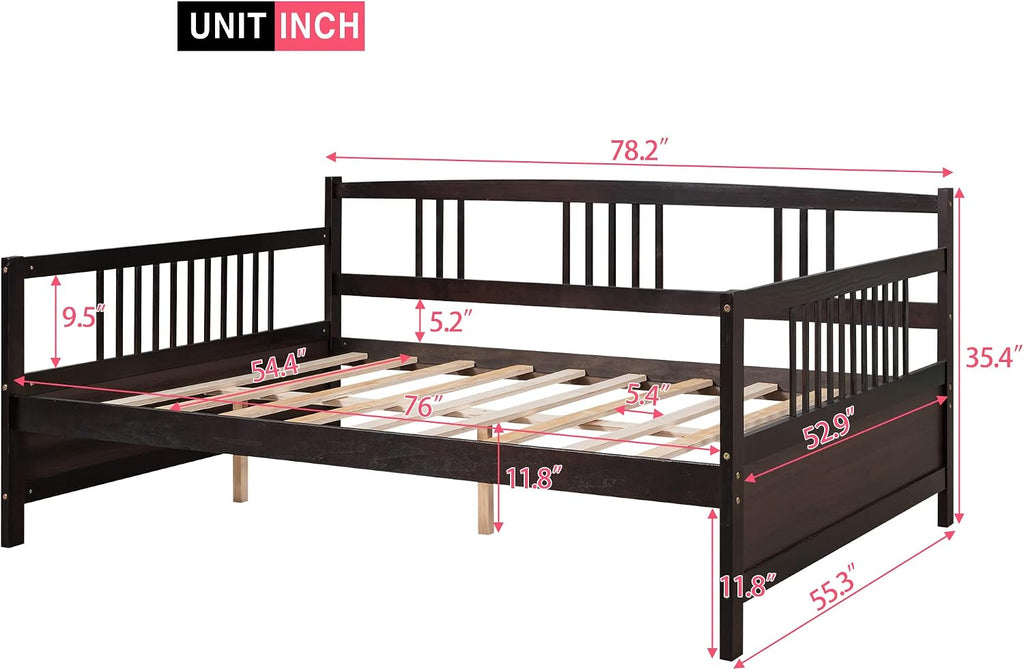 Merax Daybed Full, Full Daybed Wooden Slats Support Modern Living Daybed with Rails, No Box Spring Needed (Espresso)