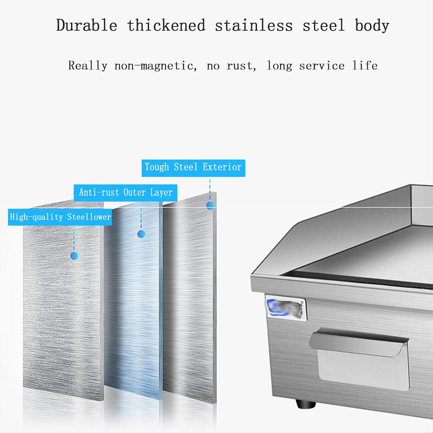 1500W Commercial Electric Countertop Griddle Stainless Steel Flat Top Grill Hot Plate BBQ Non-Stick Flat Large Countertop Griddle for Restaurant Steak Pancake Kitchen, 122°F-572°F