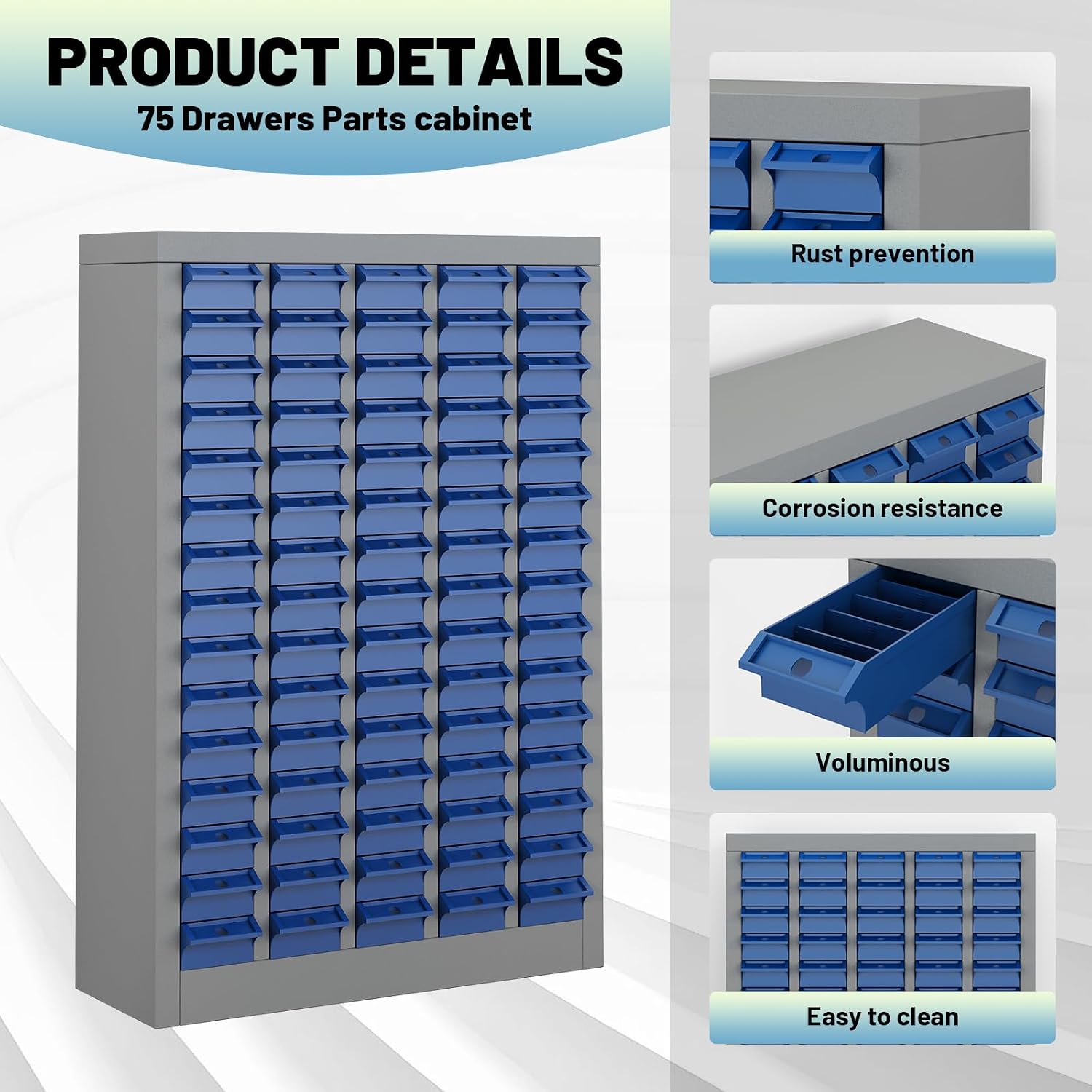75 Drawer Tool Storage Cabinet with ABS Drawers, Bolt and Nut Organizer Parts Box, Hardware Shelving Unit for Garage and Workshop