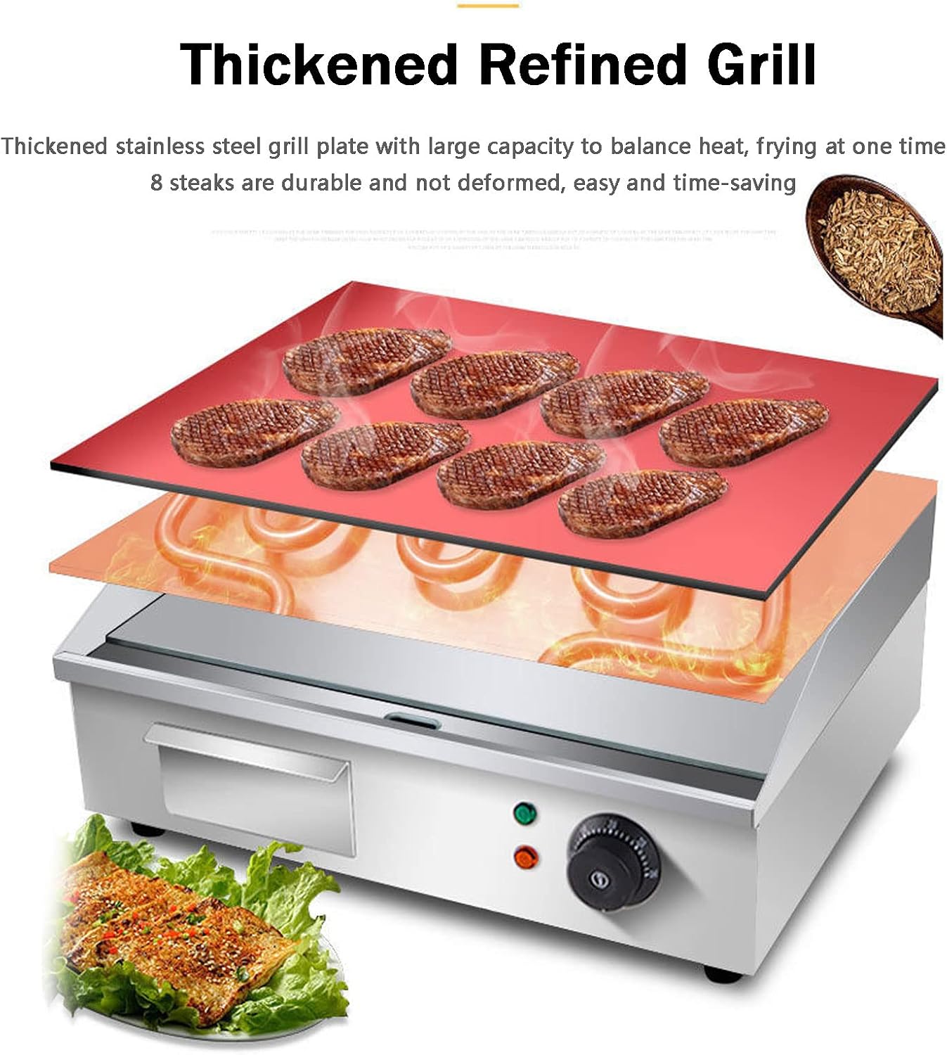 Commercial Electric Griddle, Electric Countertop Flat Top Griddle,Teppanyaki Stainless Steel Grill with Dual Temperature Control for Fry Eggs Pies Hamburgers Bacon-818