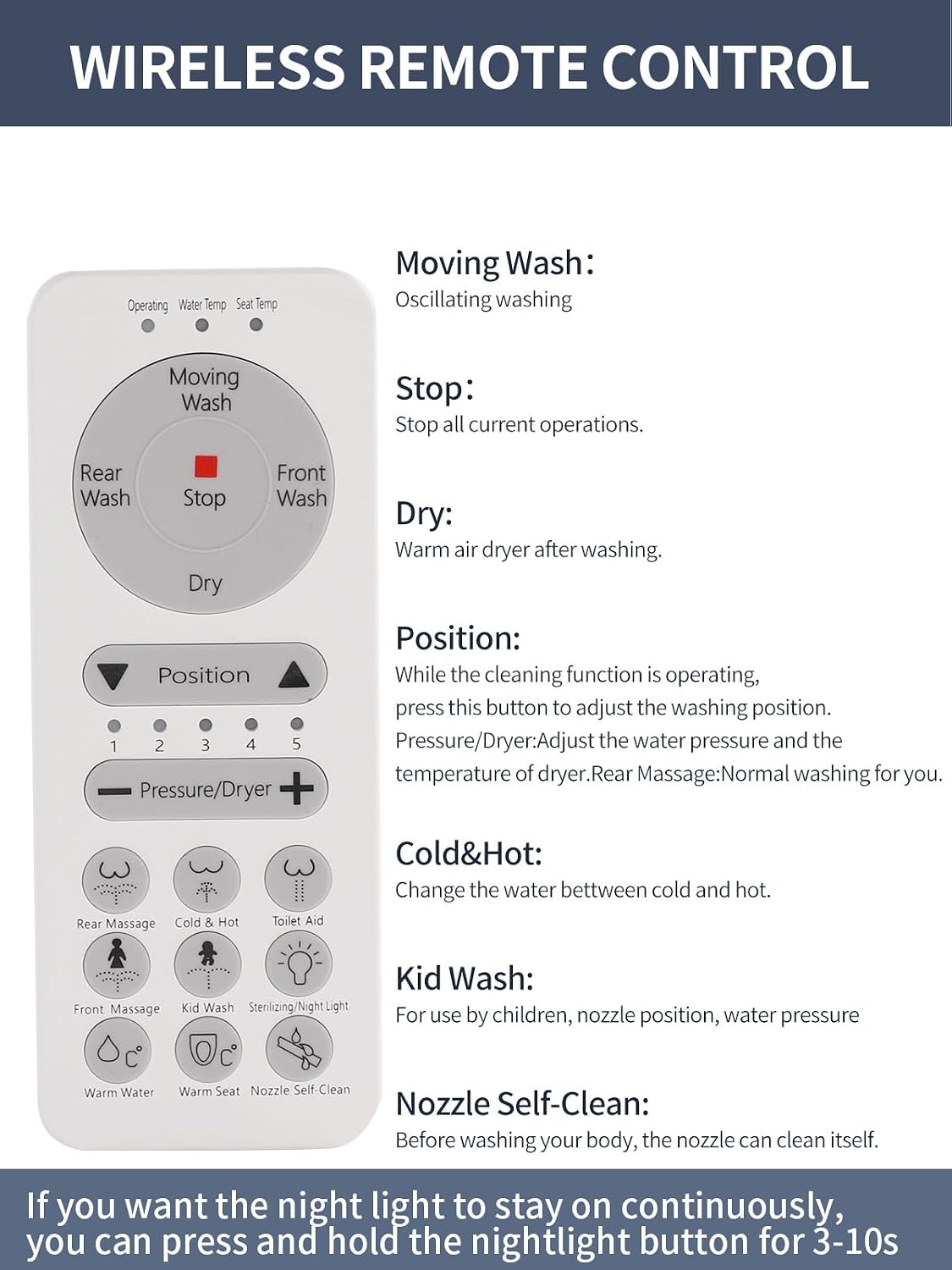 Bidet Toilet Seat,Smart Toilet Seat with Remote Control,Electric Heated Seat,Warm Water Washing,Warm Air Dryer and Multiple Spray Modes for Women Men