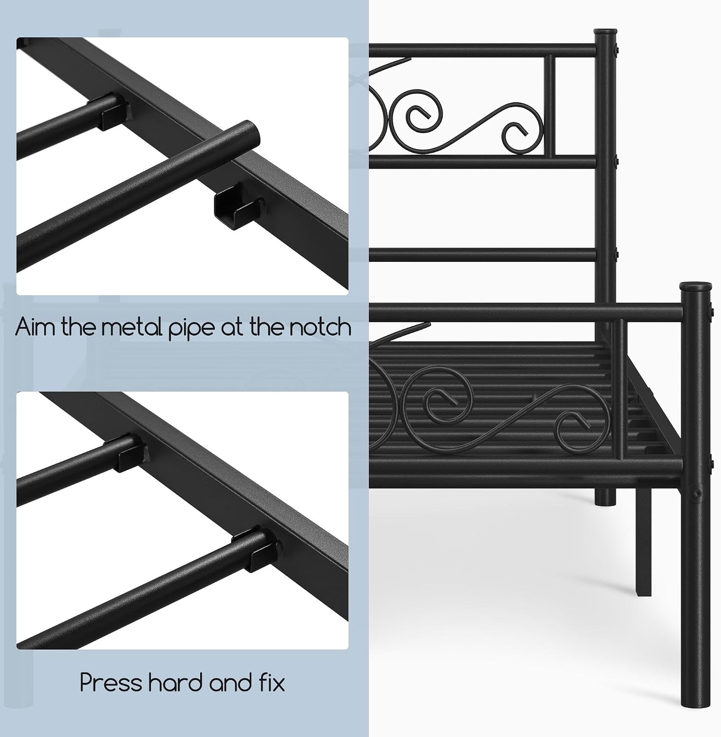 Yaheetech 2 Pcs Classic Metal Platform Bed Frame with Headboard and Footboard Flower Design Mattress Foundation Easy Set Up Structure Twin XL Size Black