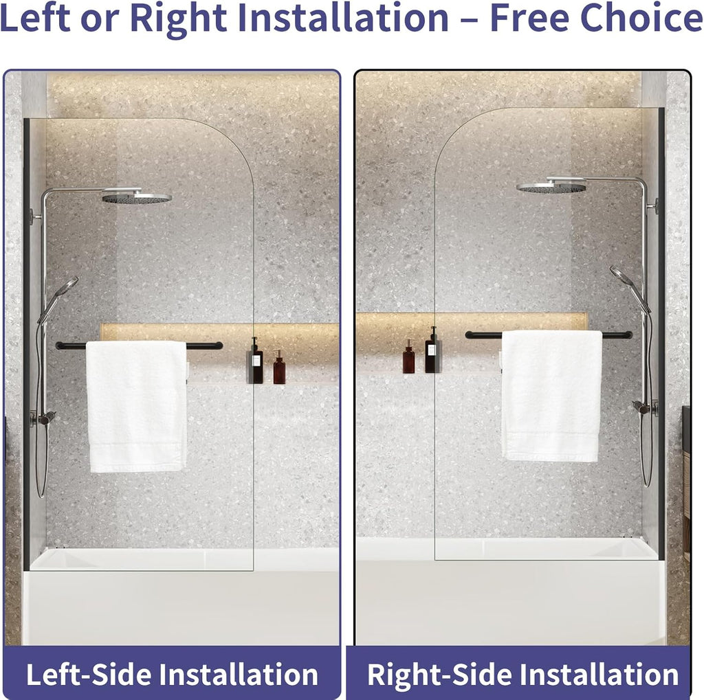 Dimaris Frameless Shower Door, 30W x 55H inches, 5/16 inch Clear Tempered Glass Panel, Matte Black, Shower Screen,Walk in Shower, Nano Coating