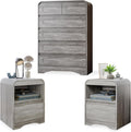 3 Piece Bedroom Set, Dresser and Nightstand Sets for Bedroom, Wood 6 Drawer Dresser & Night Stand Set of 2, Tall Chest of Drawers Modern Storage Cabinet Bedroom Furniture Set, Grey