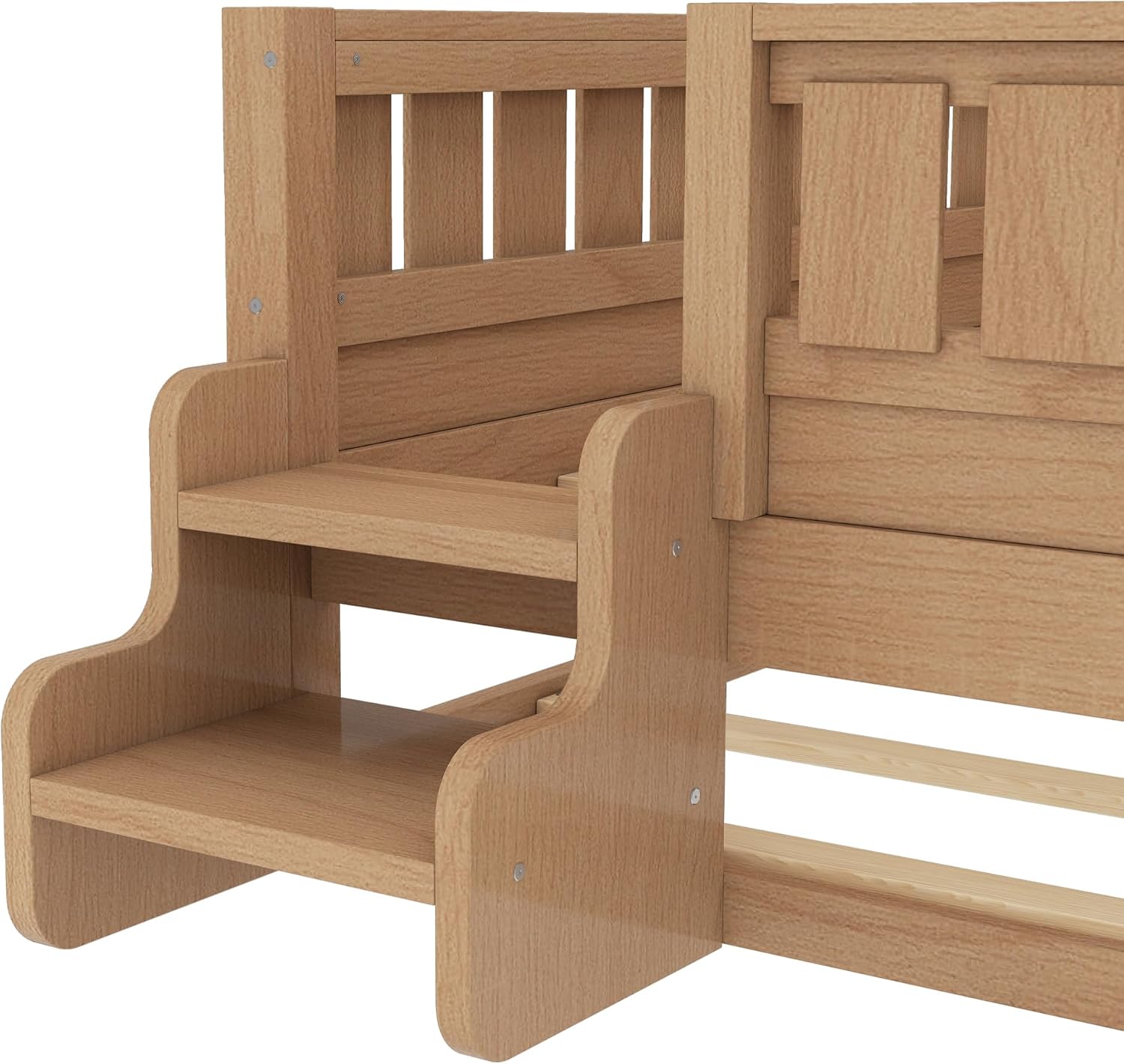 Bellemave Twin Bed with Trundle Twin and Stairs, Twin Size Platform Bed Frame with Fence and Bookshelf, Easy Assemble Beds for Kids, Girls, Boys, Natural