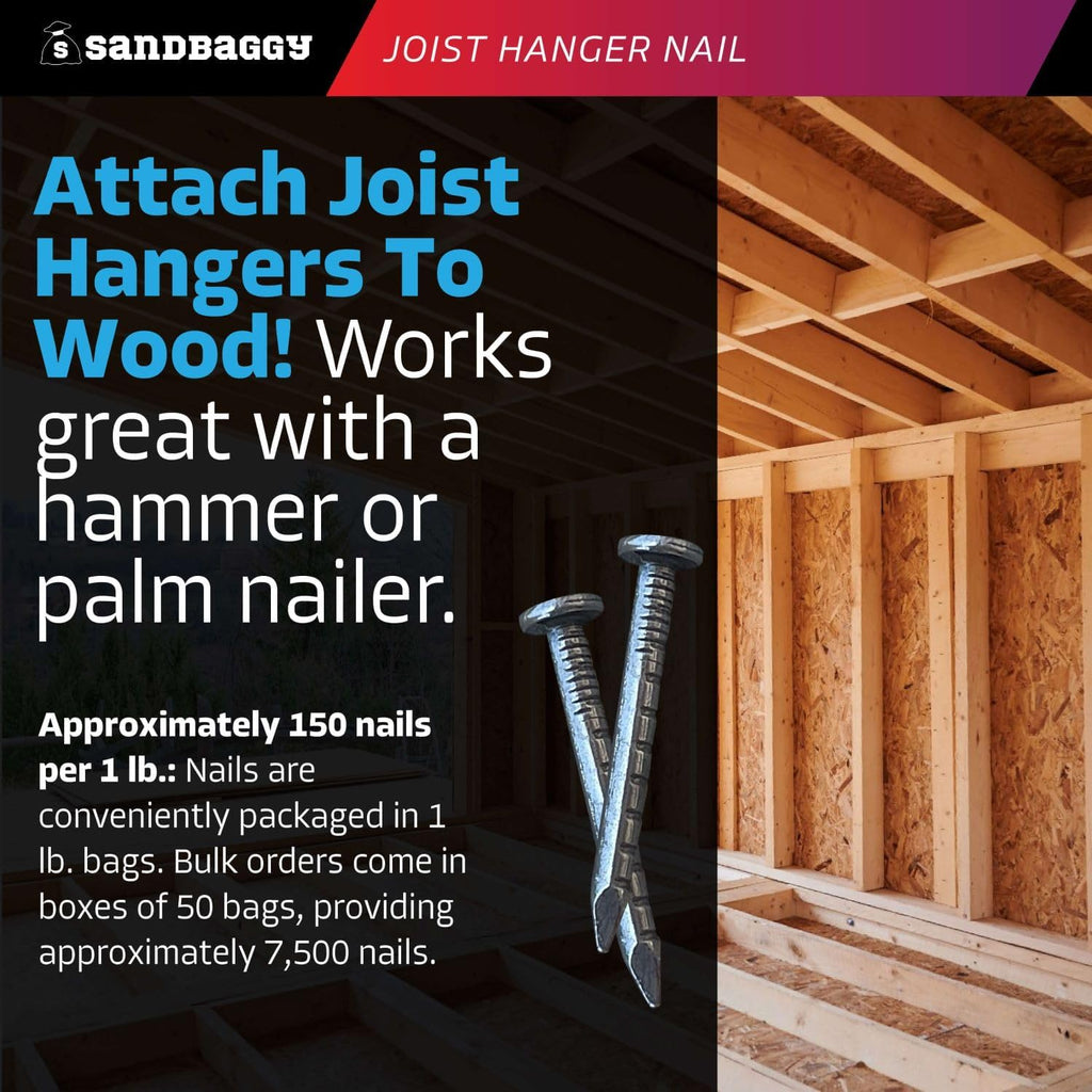 Sandbaggy 1-1/2' Joist Hanger Nails (appx. 150 nails/lb) - Barbed Shank, 9 Gauge Steel, 5/16' Diameter Round Head - 4d Nail (200, Pounds)
