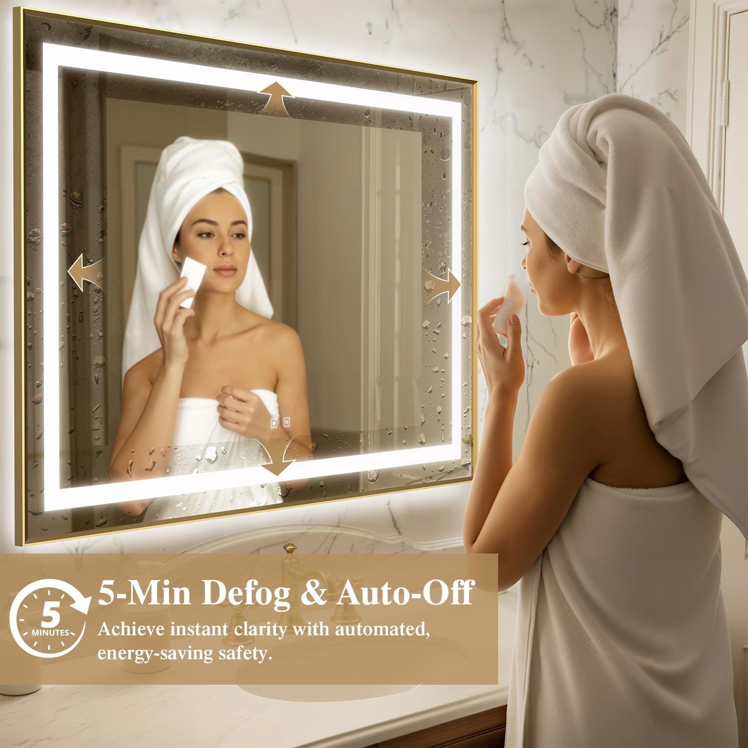 30X36 Inch LED Bathroom Mirror with Lights, Gold Frame Frontlit+ Backlit Bathroom Vanity Mirror for Wall, Ultra-Clear Tempered Glass, Shatter-Proof, Anti-Fog and Memory Function, ETL Listed