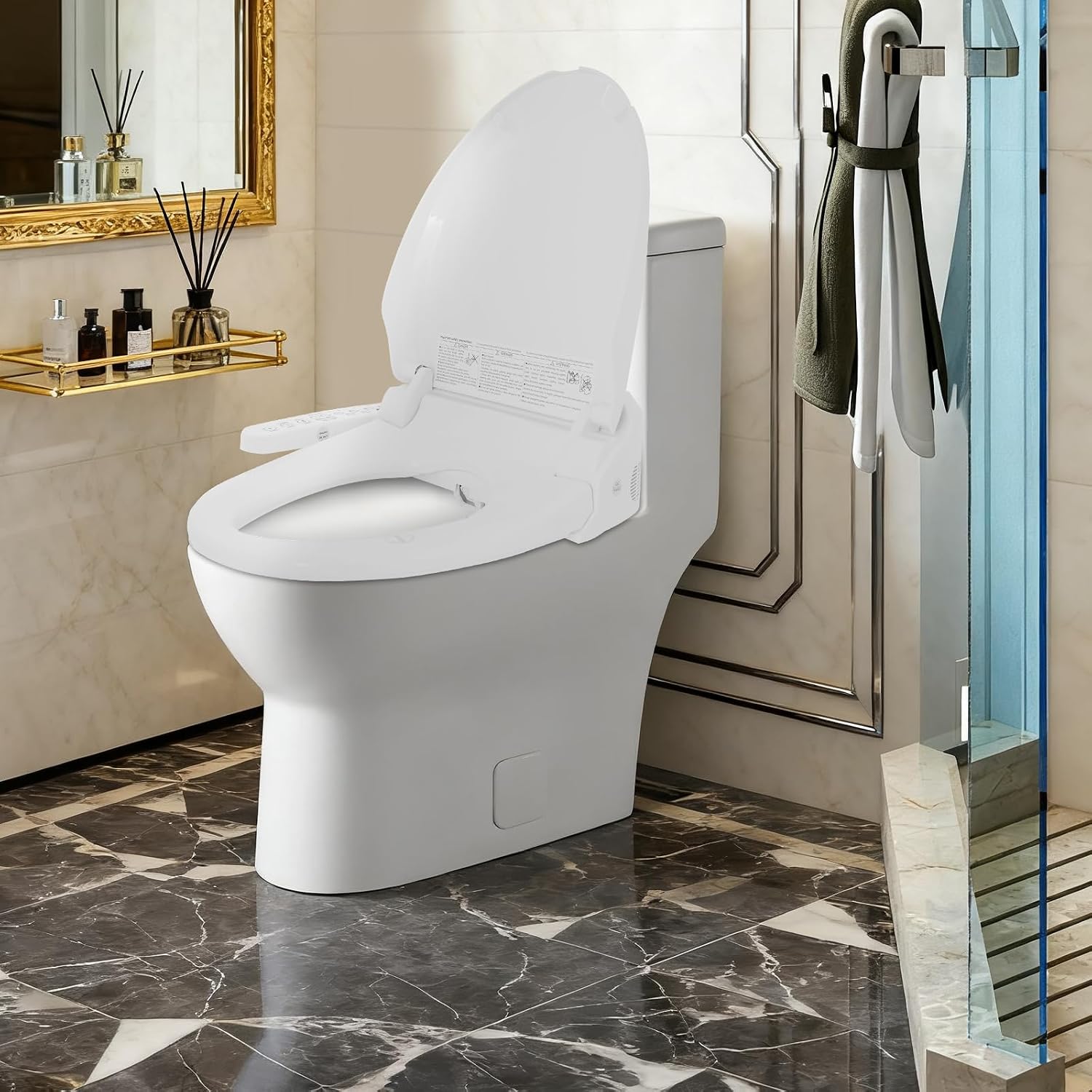 Toilet Seats, Bidet Toilet Seat Elongated, Smart Heated Water Luxury, Electronic Heated Bidet Toilet Seat with Long Power Cord, Smart Touch Panel, Nightlight, Temperature Controlled Wash