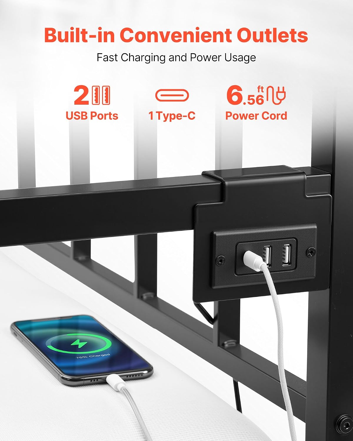 VEVOR Twin Size Daybed Frame, Height Adjustable Day Bed with Trundle, Heavy Duty Metal Platform Bed Frame with LED Light and Charging Station, Twin Daybed with Metal Slats for Living Room, Bedroom