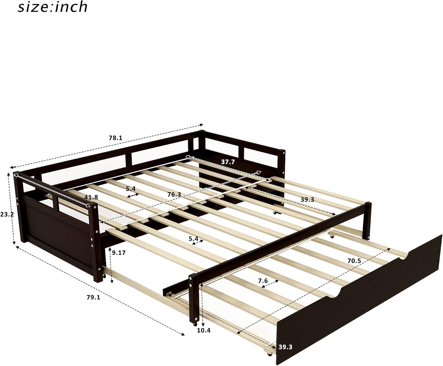 Merax Wooden Daybed Extendable Bed with Trundle, Sofa Bed for Bedroom Living Room, Can be Expanded from Twin Size to King Size (Espresso)