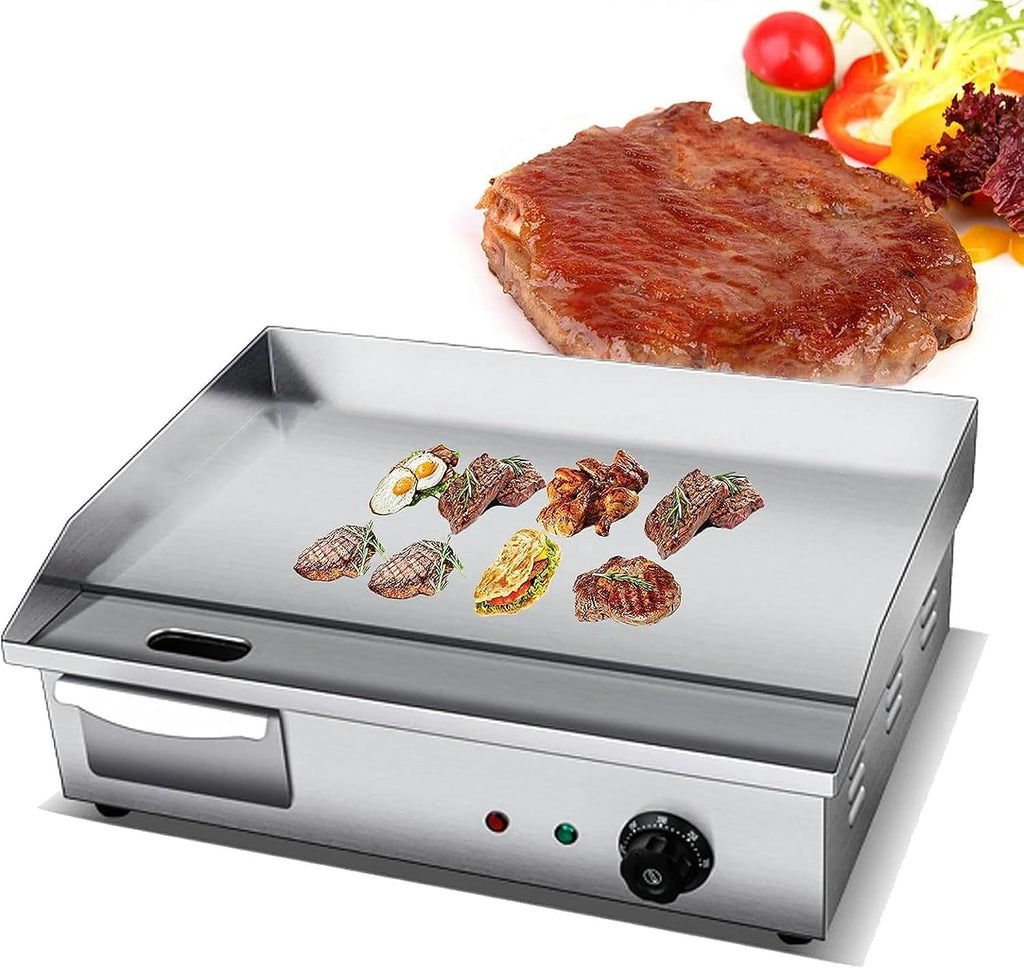 Electric Griddle, Commercial Electric Flat Top Griddle 110-220V Teppanyaki Stainless Steel Grill Adjustable Thermostatic Control, 122°F-572°F, Nonstick Countertop Hot Plate for Home Restaurant
