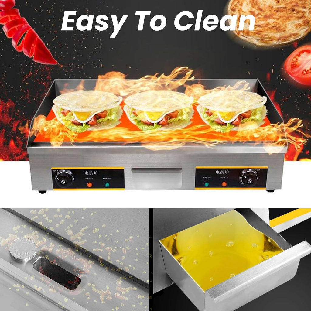 Commercial Electric Griddle 29', 4400W Stainless Steel Countertop Griddle Nonstick Flat Top Grill Indoor with 122℉-572℉Dual Temperature Control for Restaurant Kitchen
