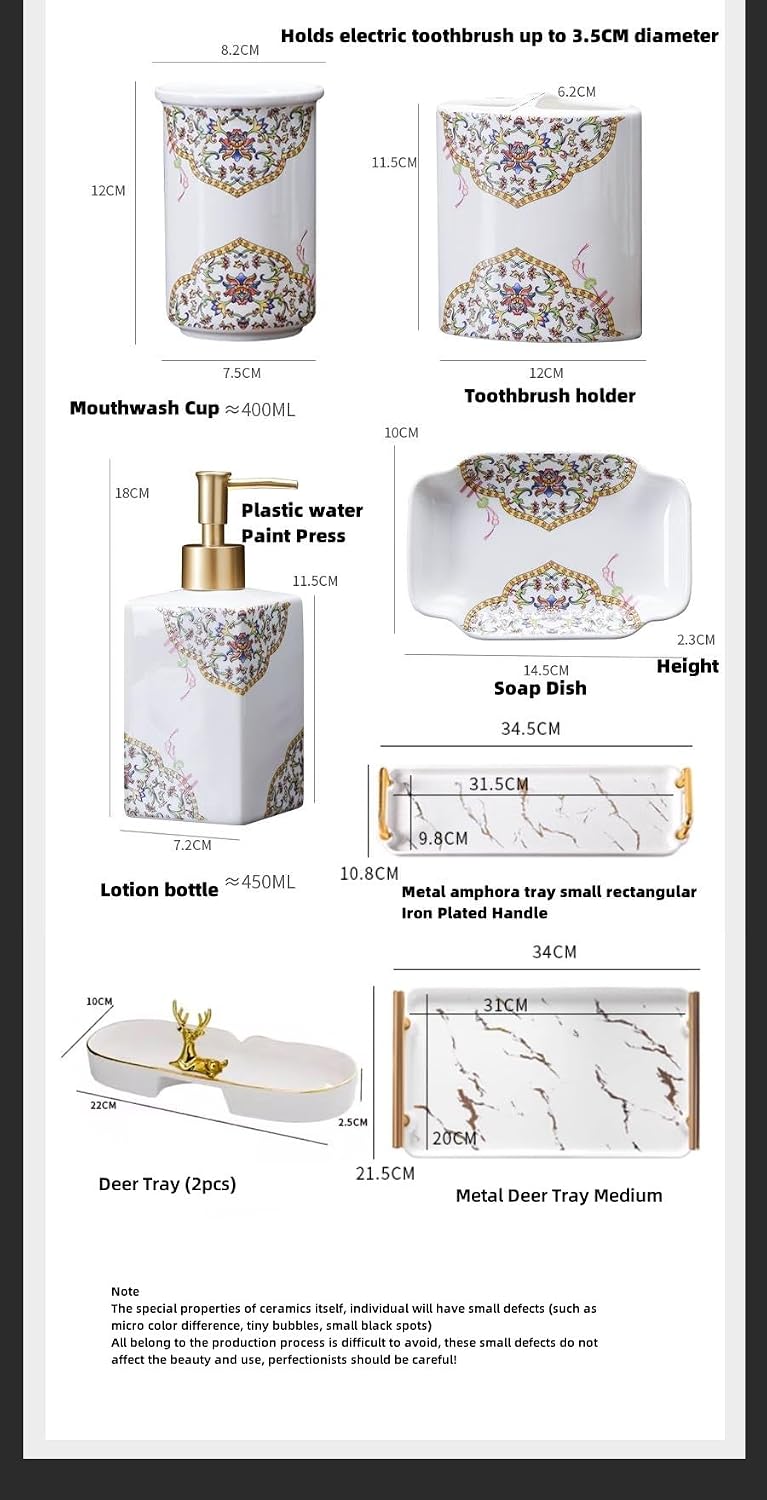 Bathroom Sets,Soap Dispenser Bathroom Set Easter Home Decor Bathroom Accessories Set Gold Classical Enamel Pattern Vintage Elegant Western Home Decor Boho Bathroom Decor 5-Piece Enamel Yellow Washba